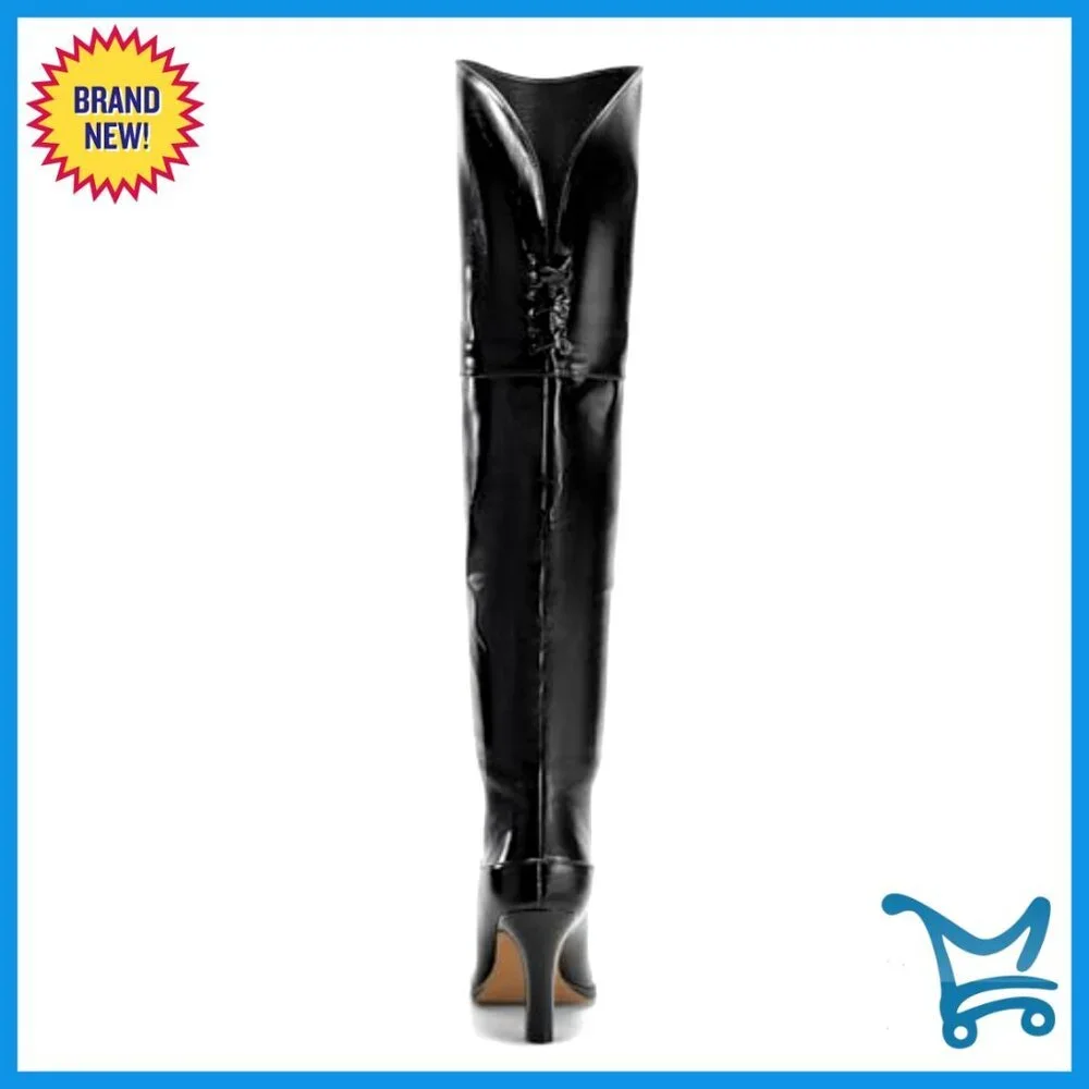 Thigh High Boots Pointed Toe Chunky Heel Wide Calf Over the Knee Winter